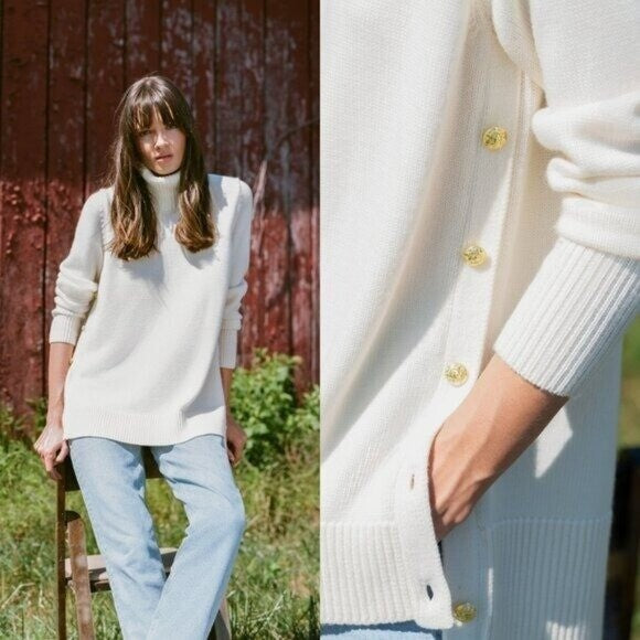 Tuckernuck NEW Winter White Sophia Wool Knit Turtleneck High Low Sweater Size XS